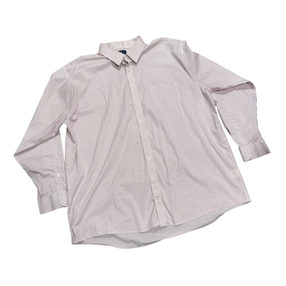 Stafford Men's Pink White Micro Stripe Long Sleeve Button Down Dress Shirt XXL